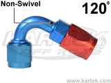 Fragola AN -4 Red And Blue Anodized Aluminum Series 3000 Cutter Style 120 Degree Bent Tube Hose Ends