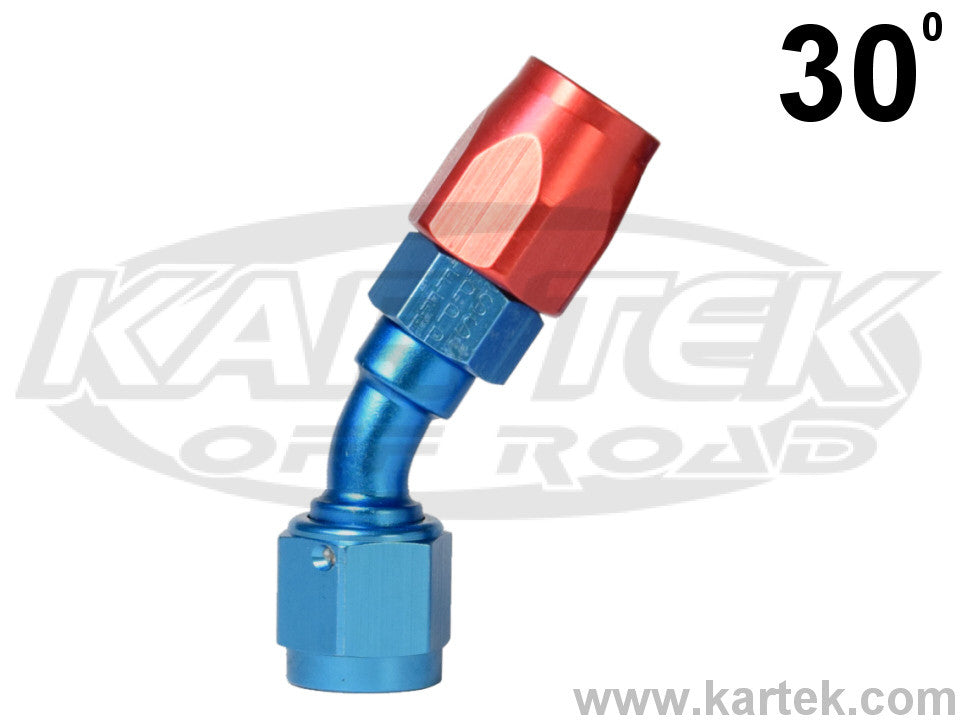 Fragola AN -6 Red And Blue Anodized Aluminum Series 3000 Cutter Style 30 Degree Bent Tube Hose Ends