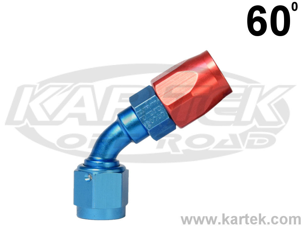 Fragola AN -6 Red And Blue Anodized Aluminum Series 3000 Cutter Style 60 Degree Bent Tube Hose Ends