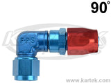 Fragola AN -10 Red And Blue Anodized Series 3000 Cutter Style 90 Degree Low Profile Hose Ends